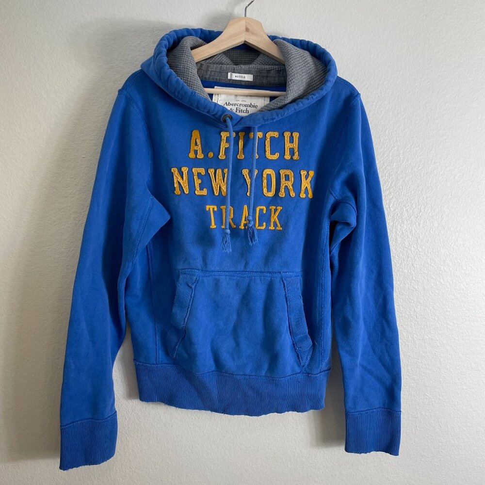 Vintage‎ Y2K Abercrombie & Fitch Mens Medium Blue Muscle Hoodie Pullover